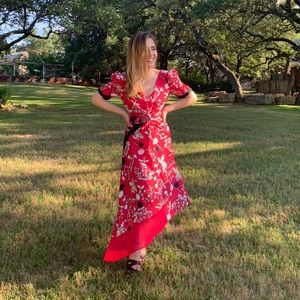 Self Portrait Red Floral Midi Dress